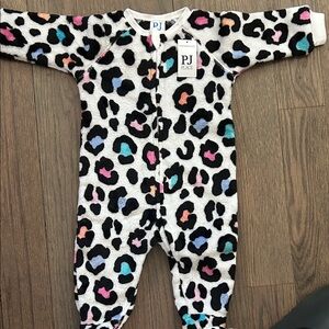 Place White Leopard Print One-Piece with Pink, Blue, Teal & Peach Spots